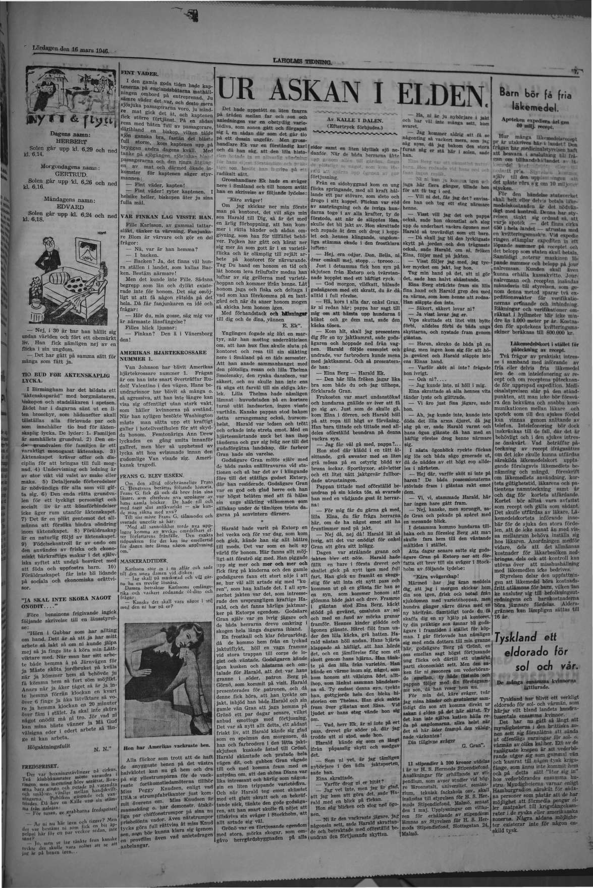 Laholms Tidning Lördag 16 mars 1946, sida 7