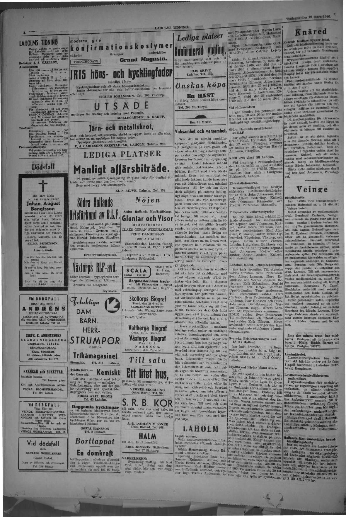 Laholms Tidning Tisdag 19 mars 1946, sida 2