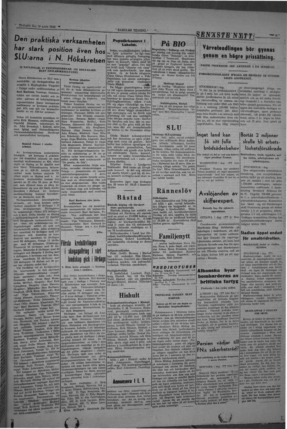 Laholms Tidning Tisdag 19 mars 1946, sida 3