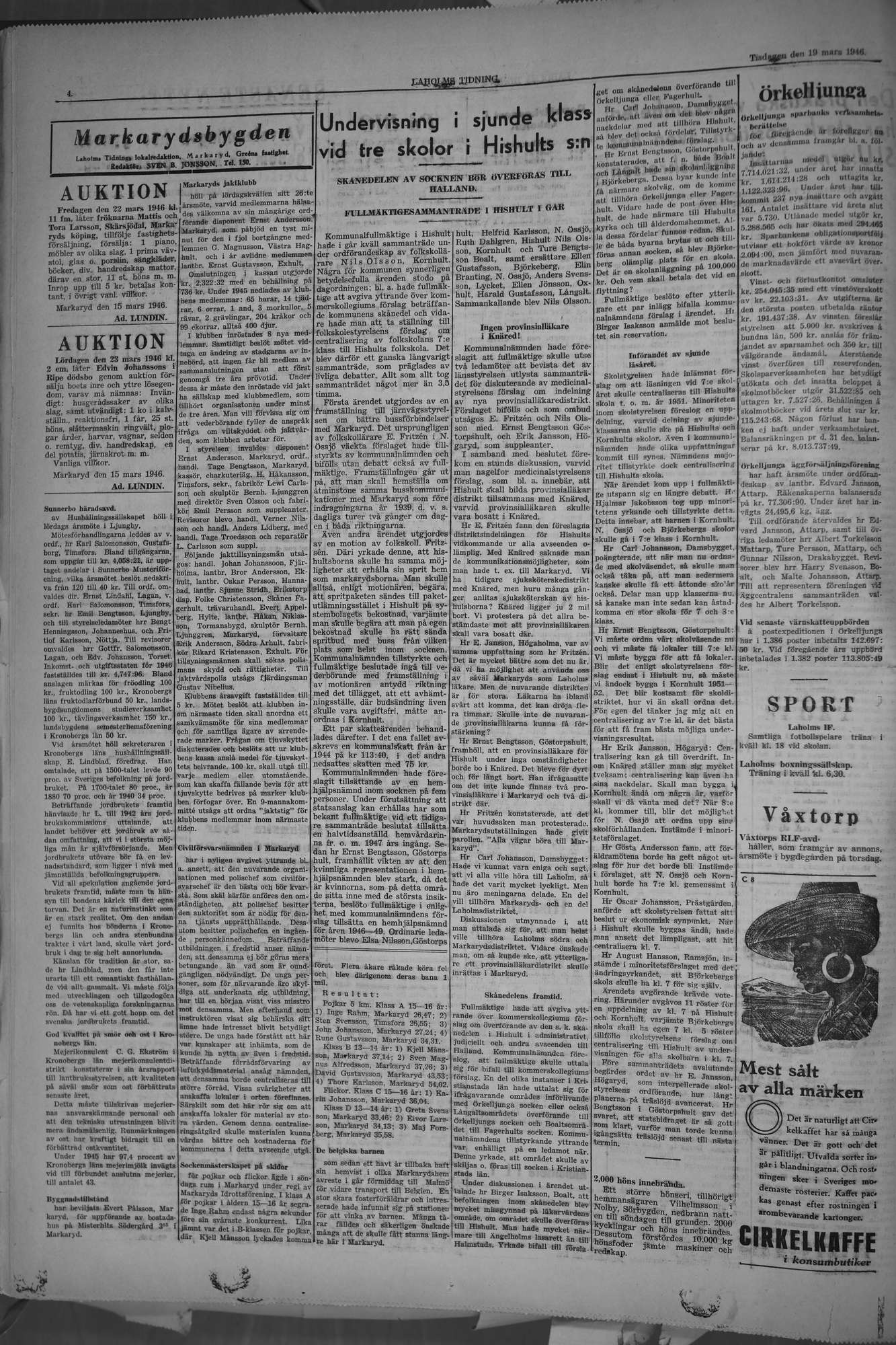 Laholms Tidning Tisdag 19 mars 1946, sida 4