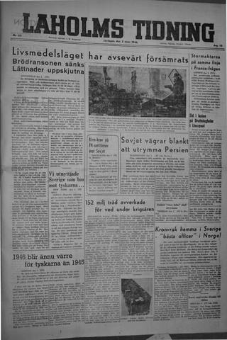 Förstasidan, Lördag 2 mars 1946