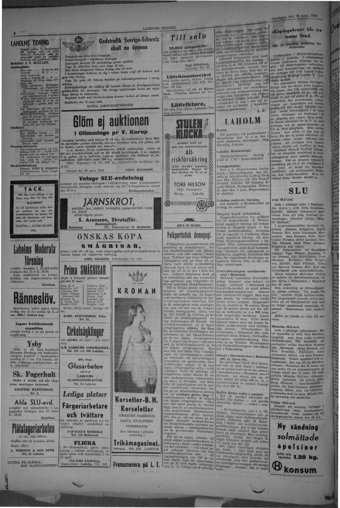 Laholms Tidning Onsdag 20 mars 1946, sida 2