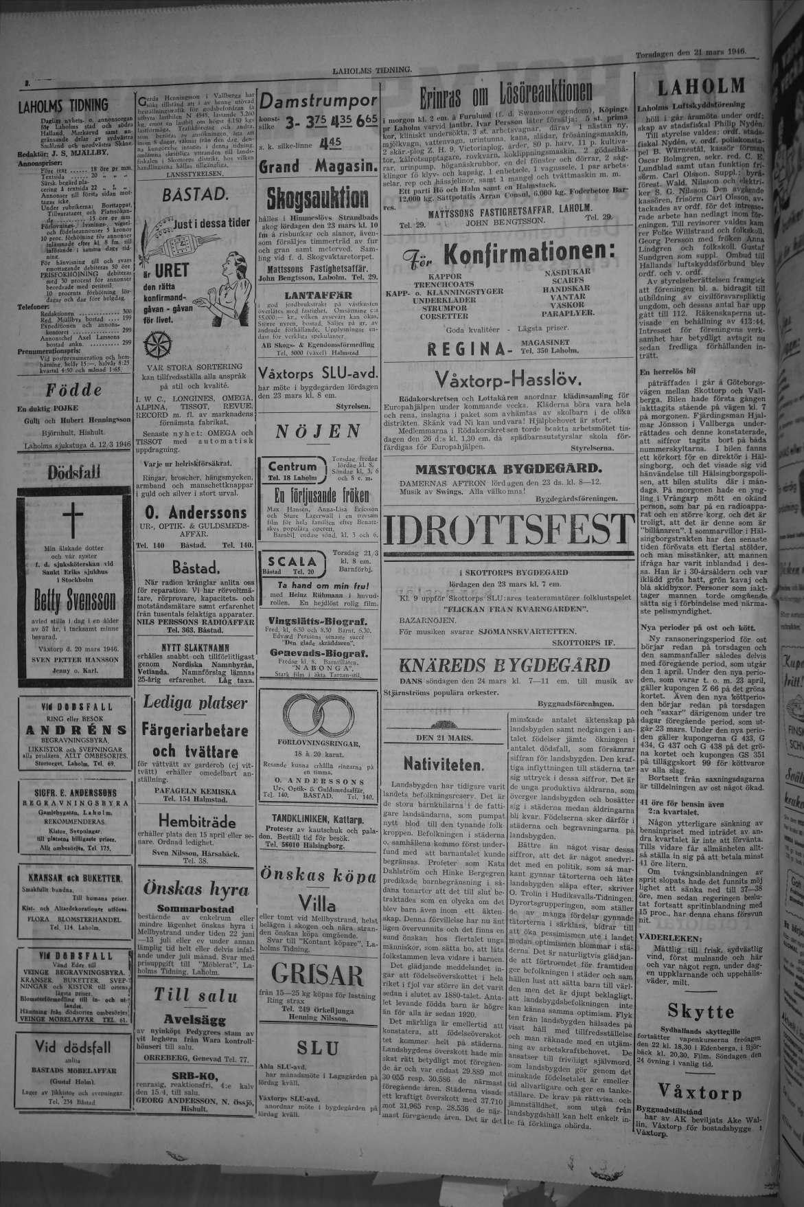 Laholms Tidning Torsdag 21 mars 1946, sida 2