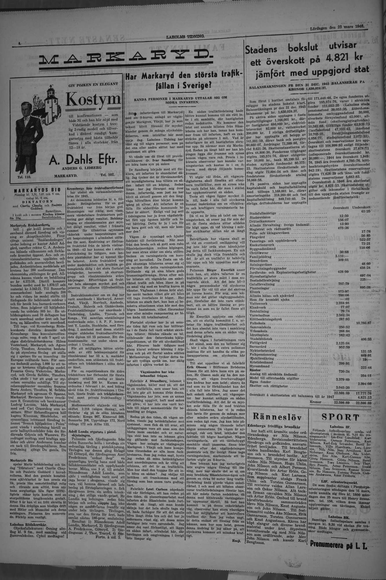 Laholms Tidning Lördag 23 mars 1946, sida 4
