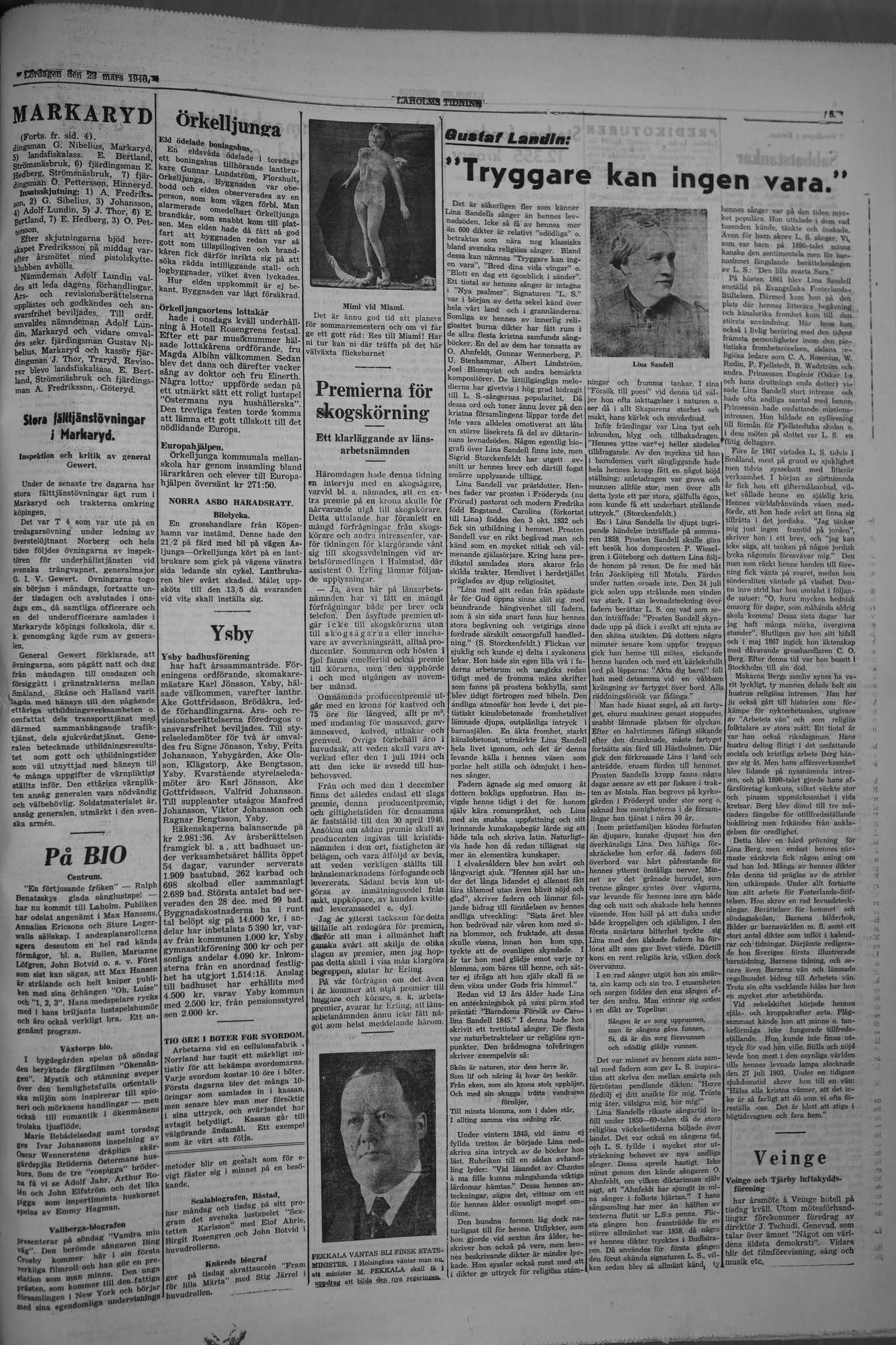 Laholms Tidning Lördag 23 mars 1946, sida 5