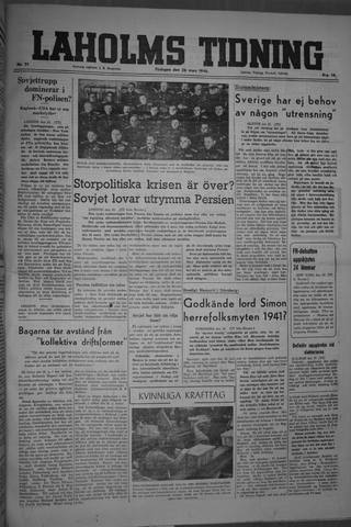 Förstasidan, Tisdag 26 mars 1946