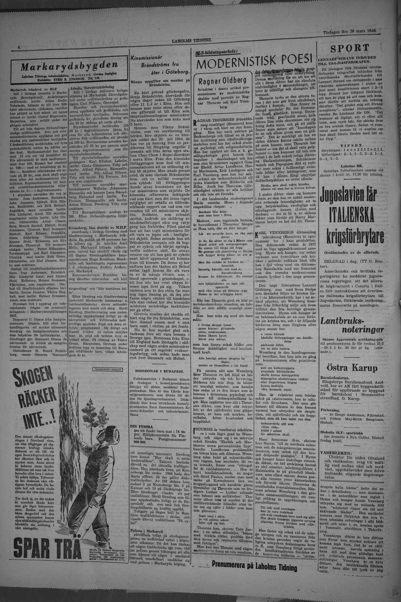 Laholms Tidning Tisdag 26 mars 1946, sida 4