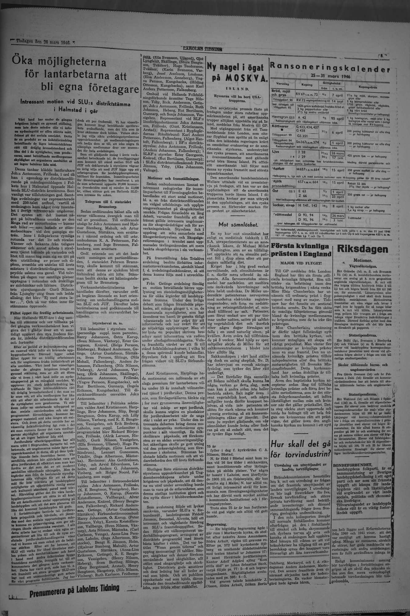 Laholms Tidning Tisdag 26 mars 1946, sida 5