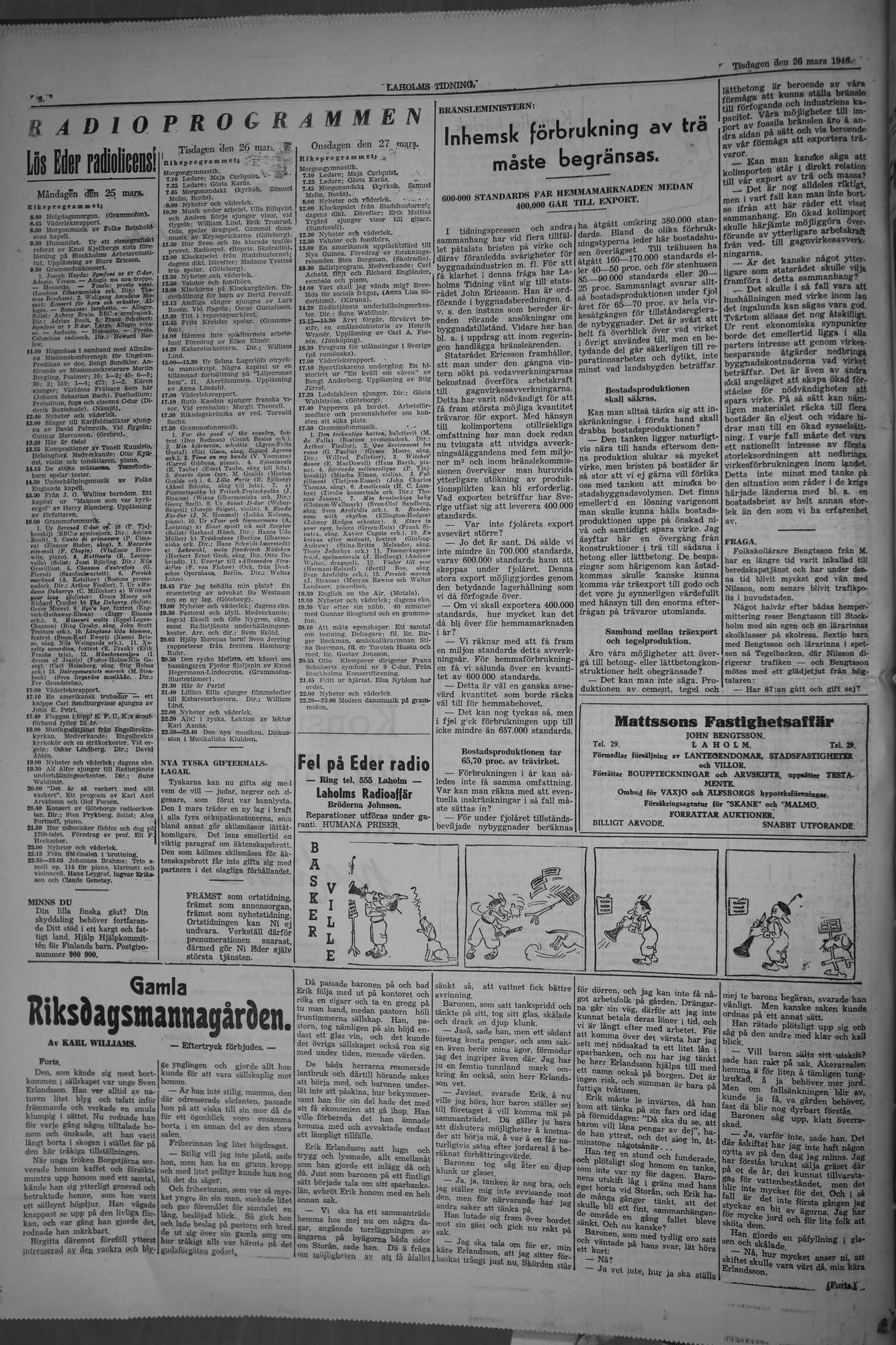 Laholms Tidning Tisdag 26 mars 1946, sida 8