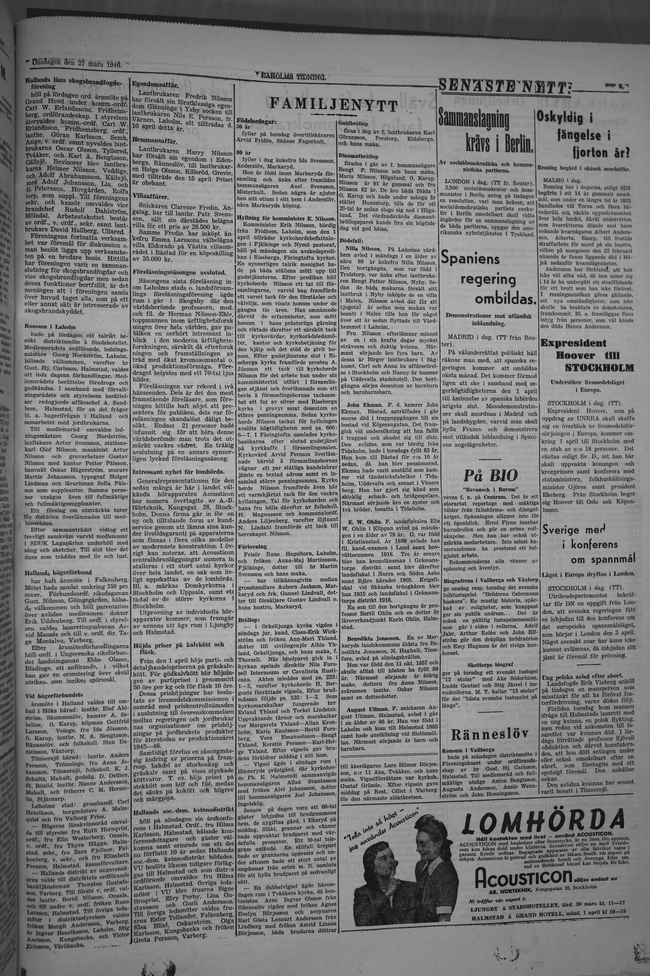 Laholms Tidning Onsdag 27 mars 1946, sida 3