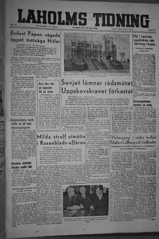 Förstasidan, Torsdag 28 mars 1946