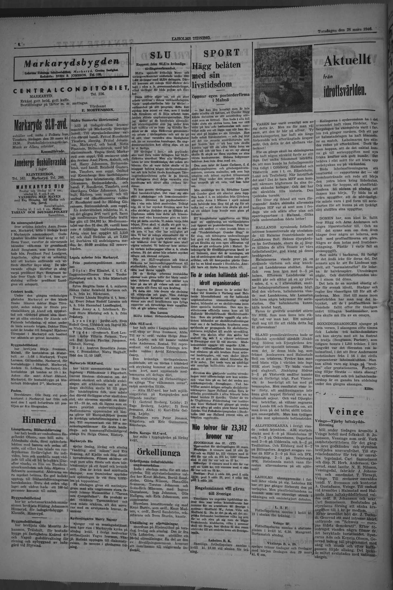 Laholms Tidning Torsdag 28 mars 1946, sida 4