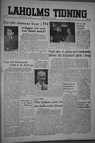 Förstasidan, Fredag 29 mars 1946