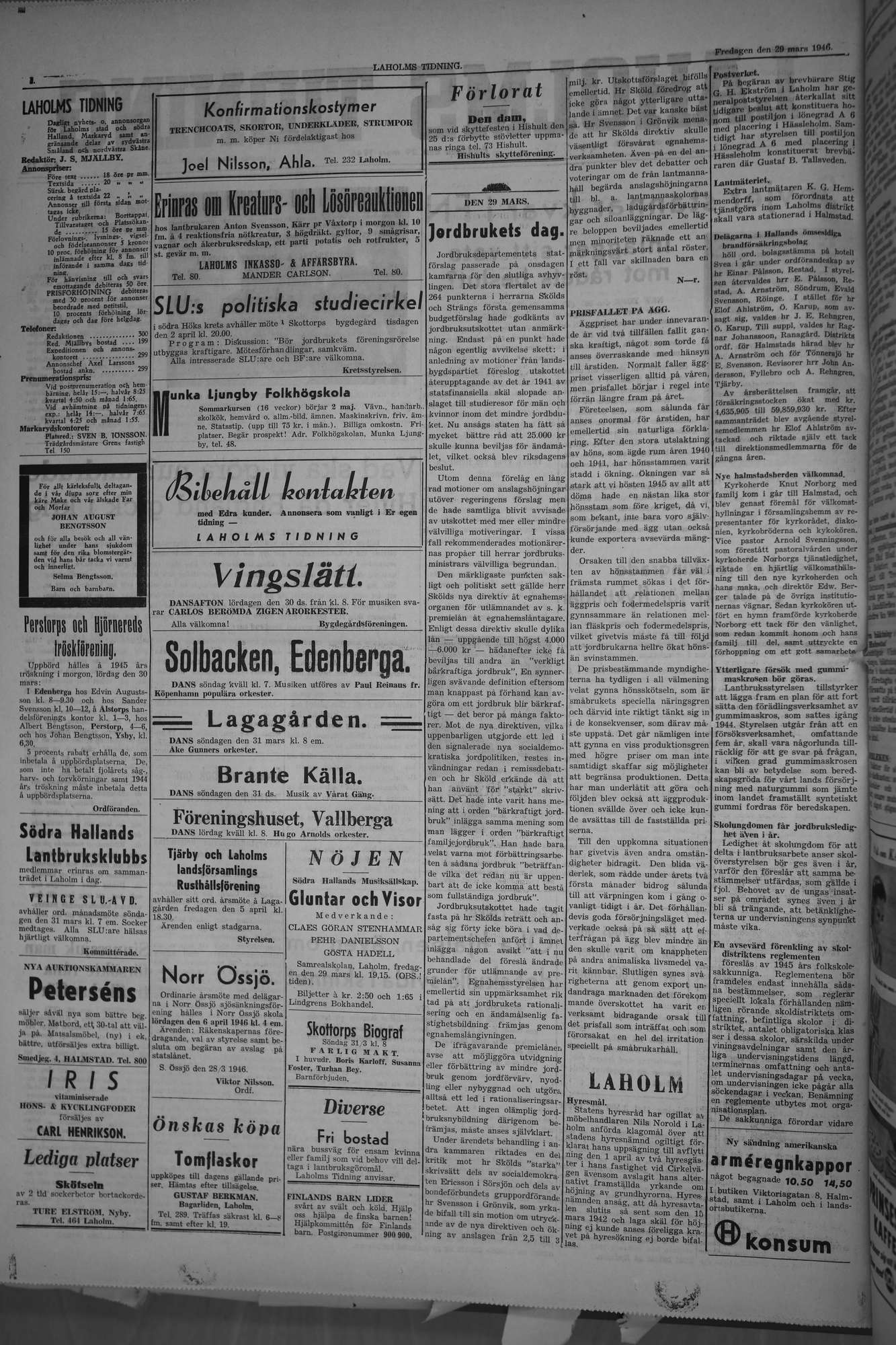 Laholms Tidning Fredag 29 mars 1946, sida 2