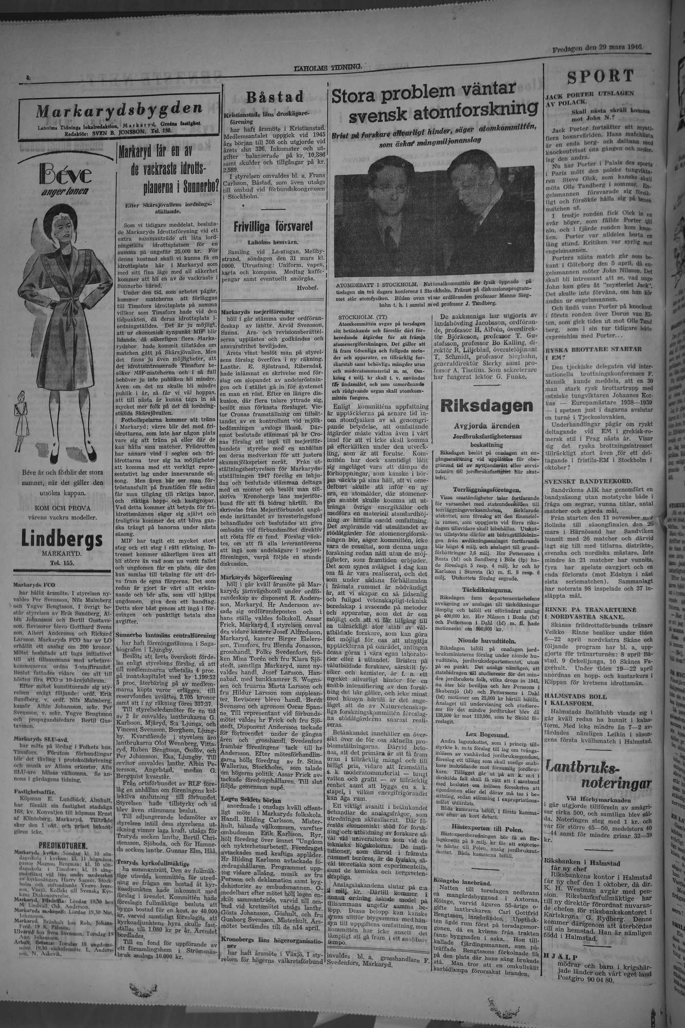 Laholms Tidning Fredag 29 mars 1946, sida 4