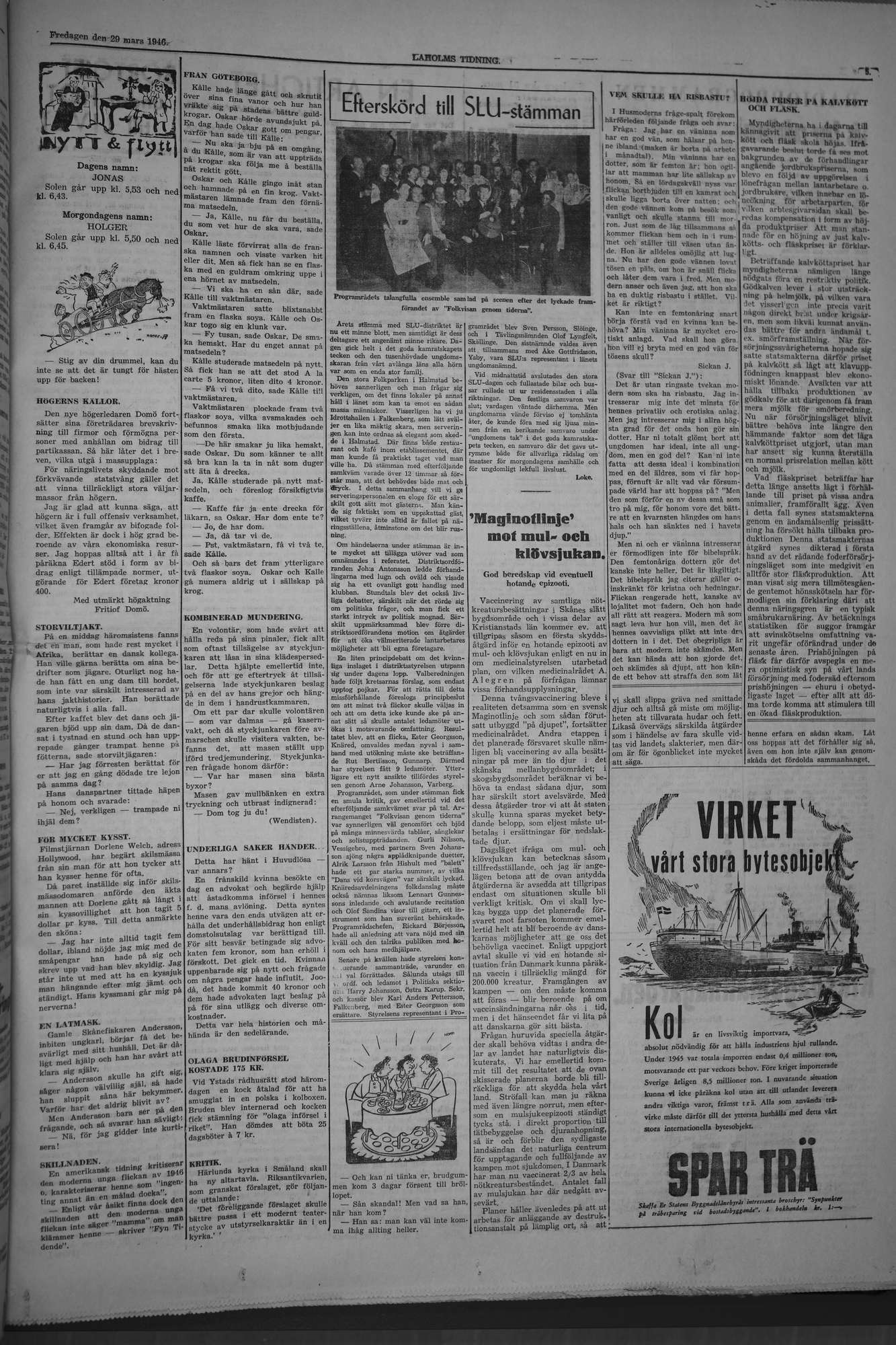 Laholms Tidning Fredag 29 mars 1946, sida 5