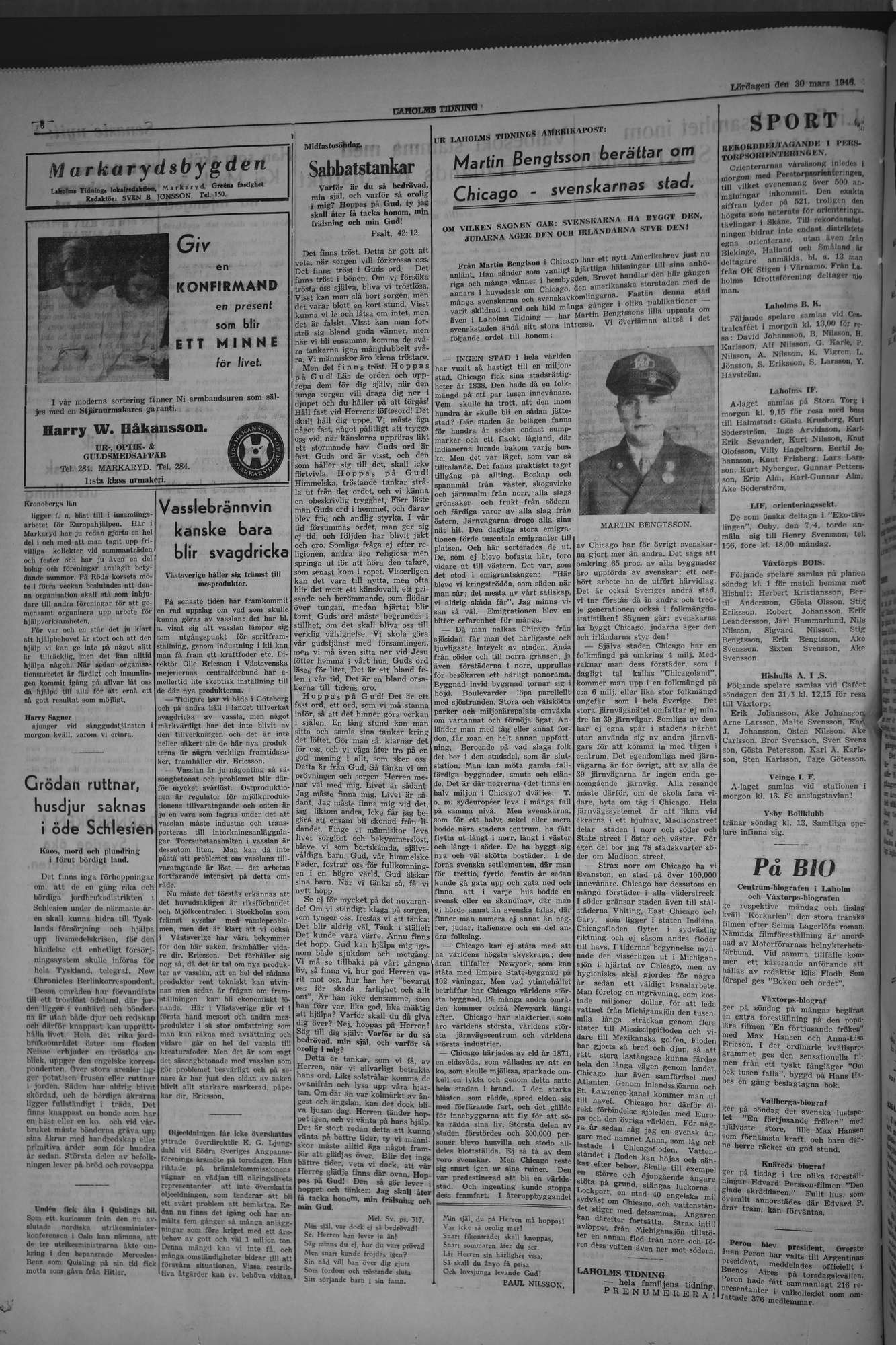 Laholms Tidning Lördag 30 mars 1946, sida 6
