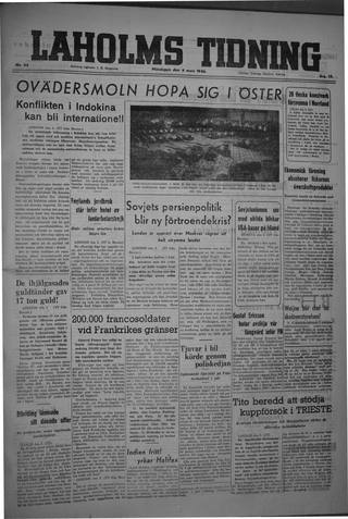 Förstasidan, Måndag 4 mars 1946