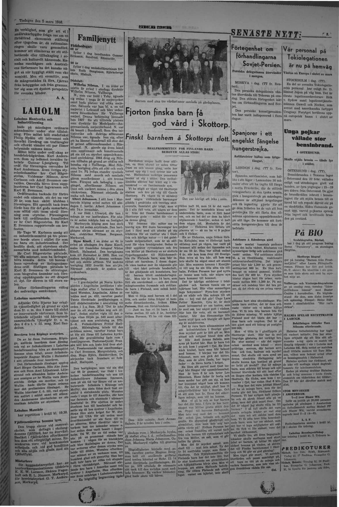 Laholms Tidning Tisdag 5 mars 1946, sida 3