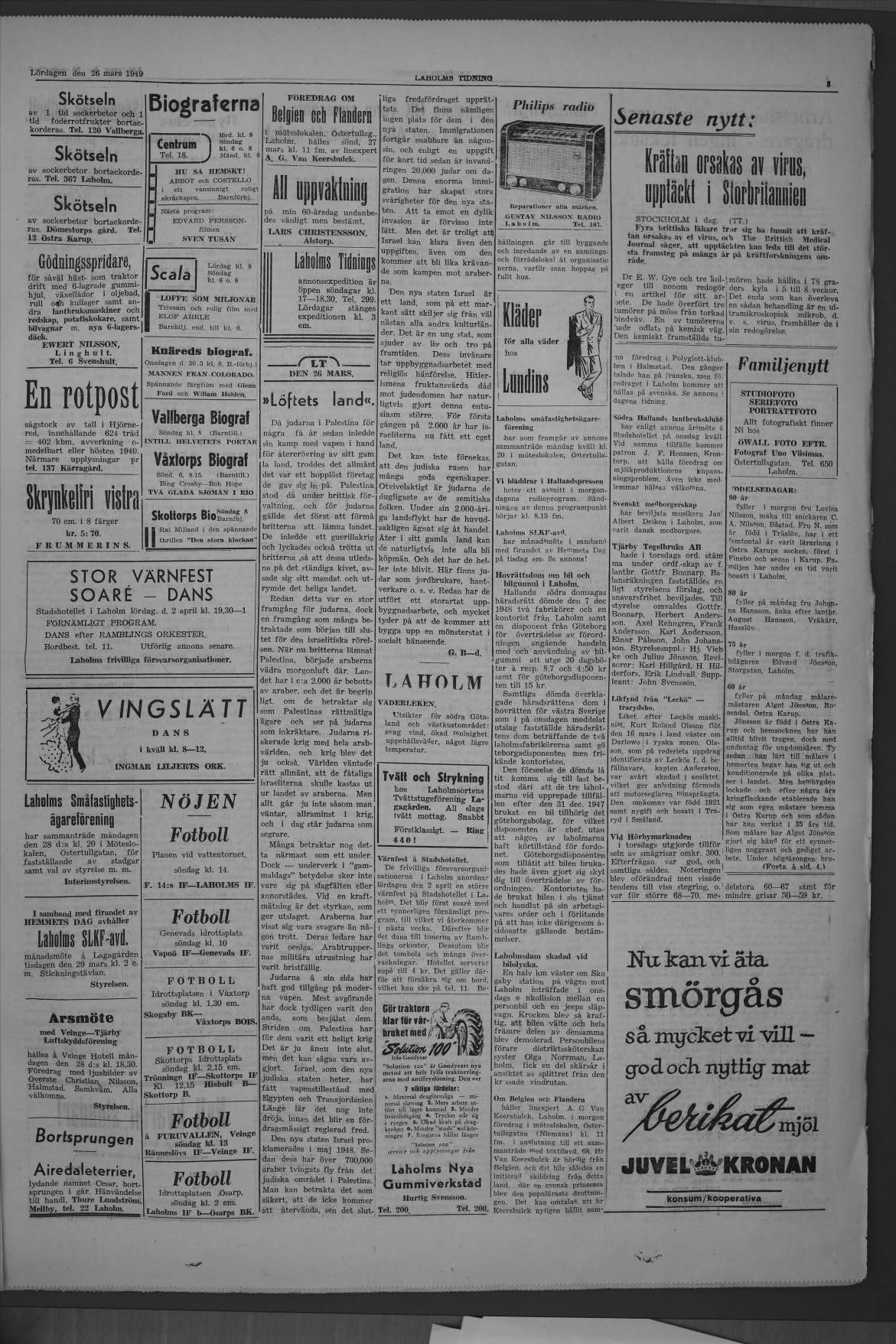 Laholms Tidning Lördag 26 mars 1949, sida 3