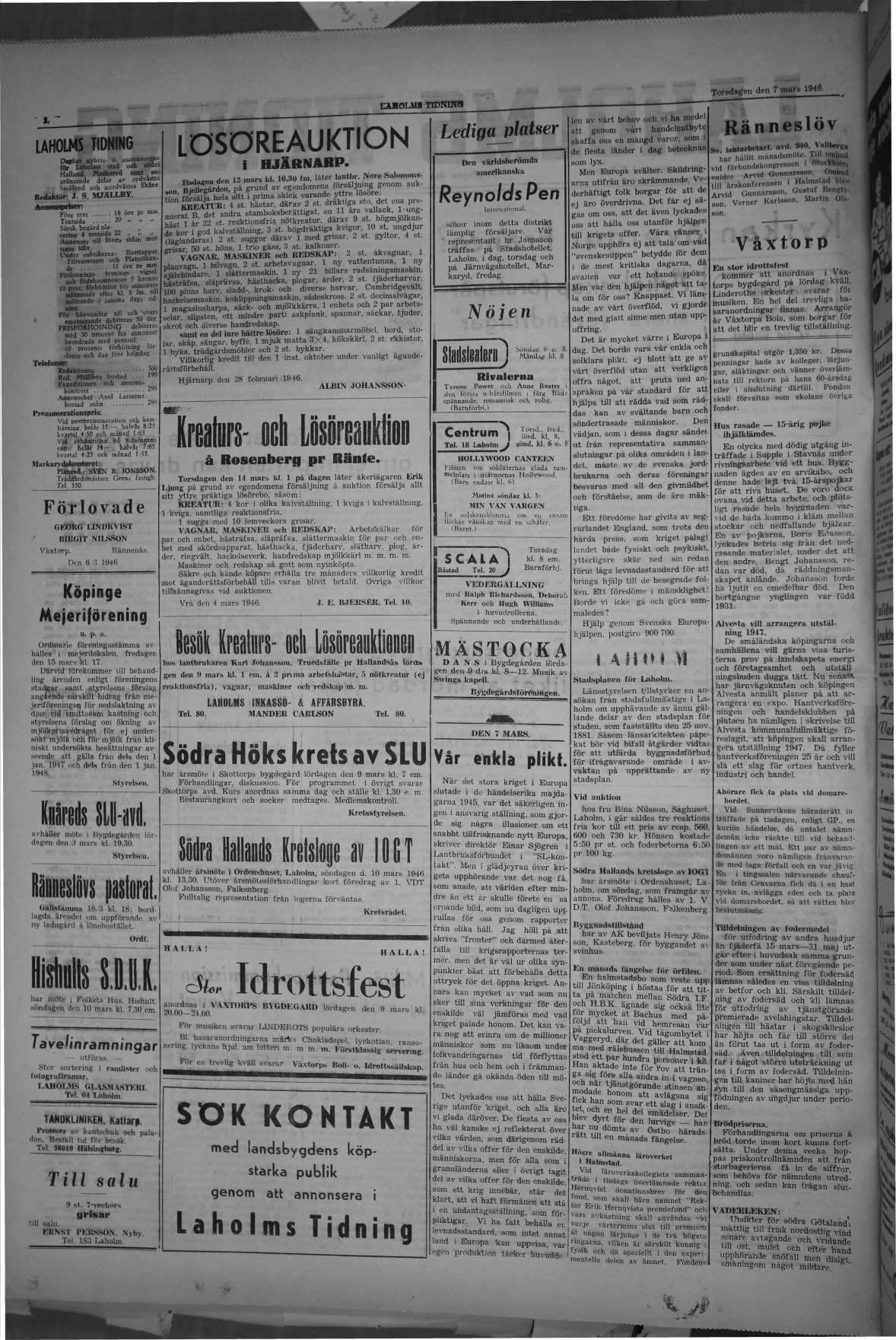 Laholms Tidning Torsdag 7 mars 1946, sida 2