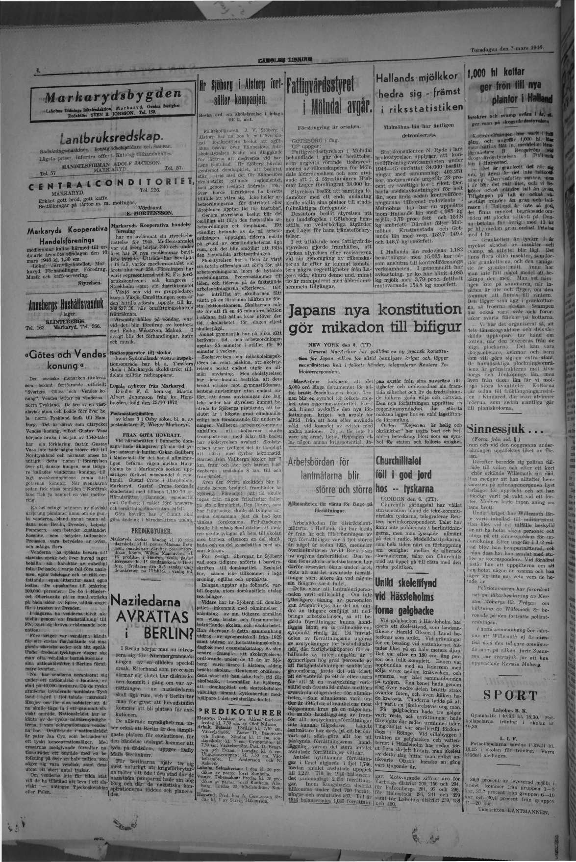 Laholms Tidning Torsdag 7 mars 1946, sida 4