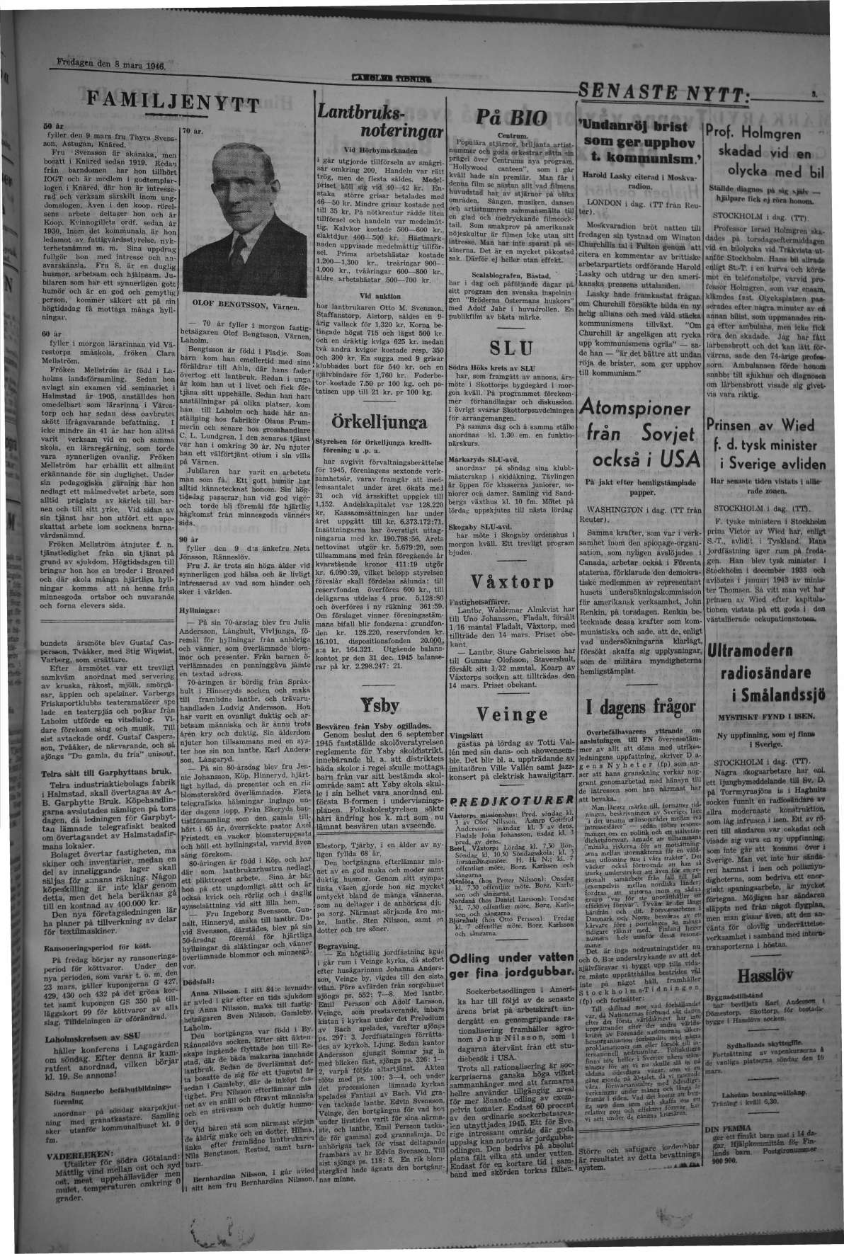 Laholms Tidning Fredag 8 mars 1946, sida 3
