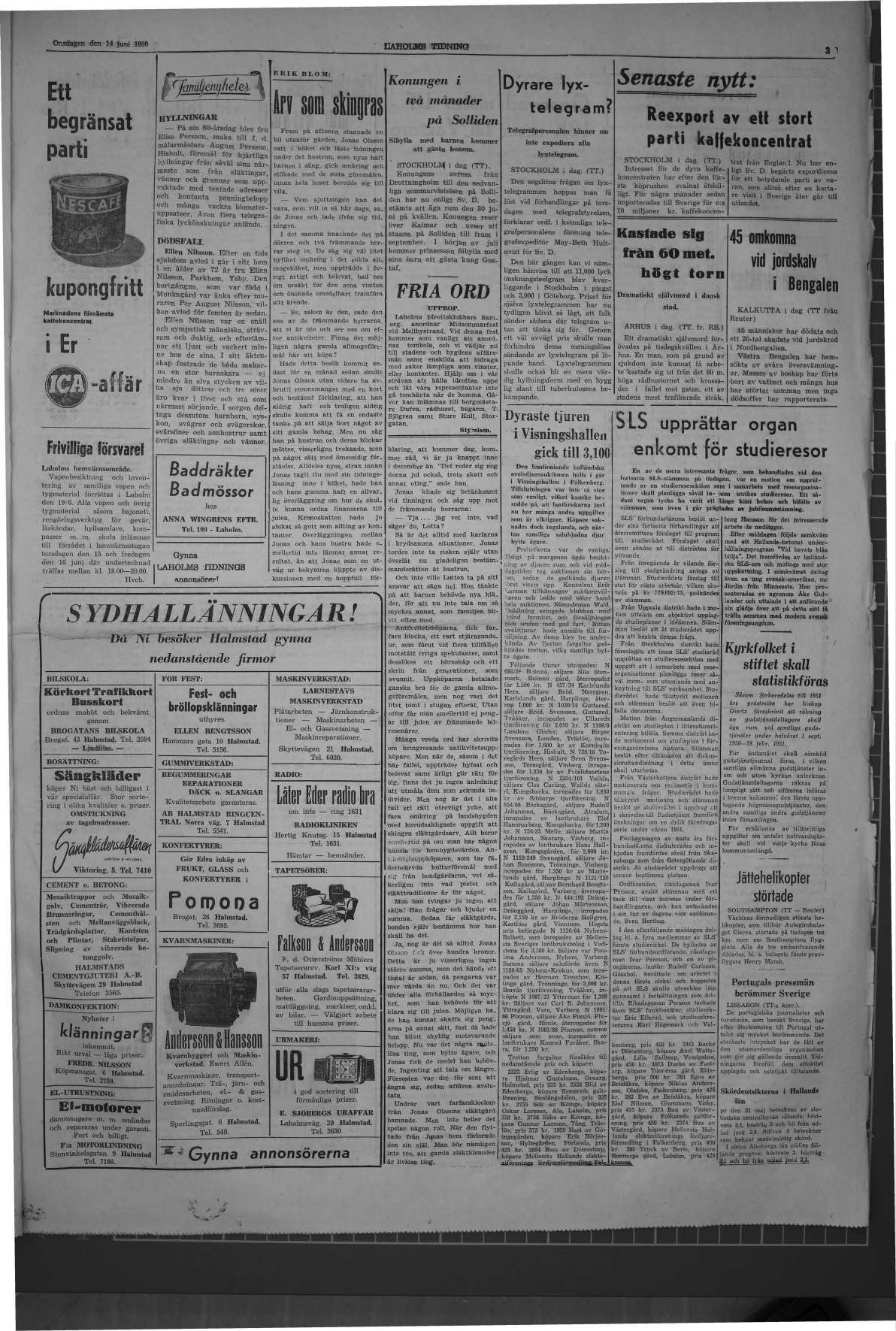 Laholms Tidning Onsdag 14 juni 1950, sida 3