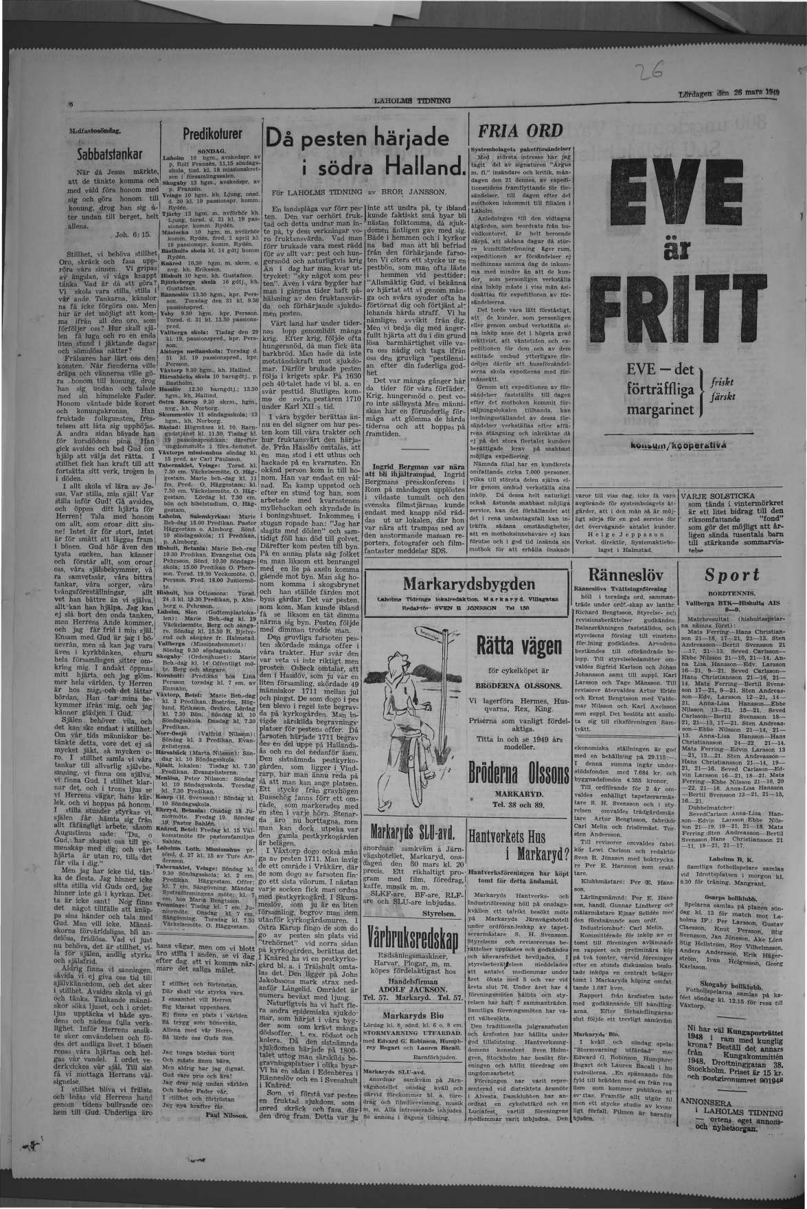 Laholms Tidning Lördag 26 mars 1949, sida 6