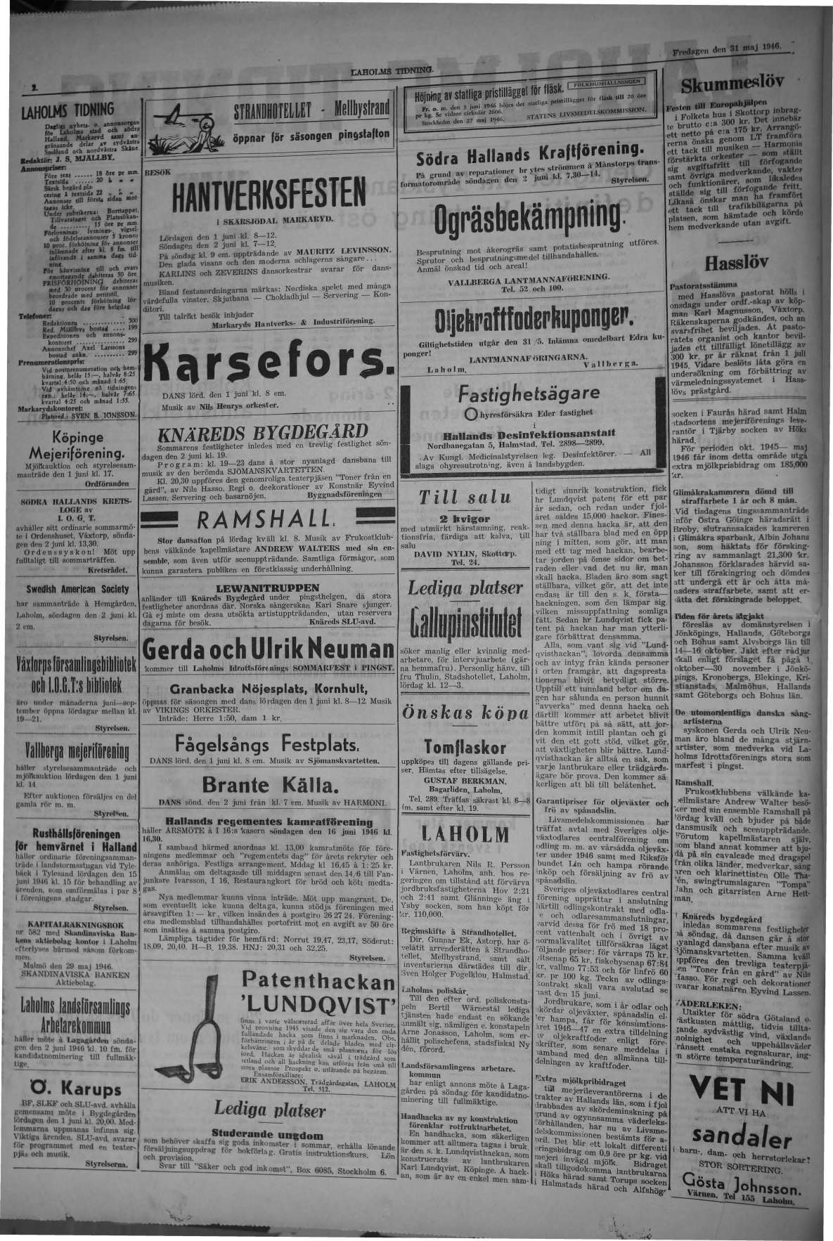 Laholms Tidning Fredag 31 maj 1946, sida 2