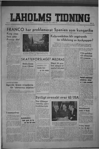 Förstasidan, Tisdag 1 april 1947