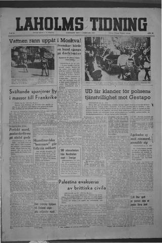 Förstasidan, Lördag 1 februari 1947