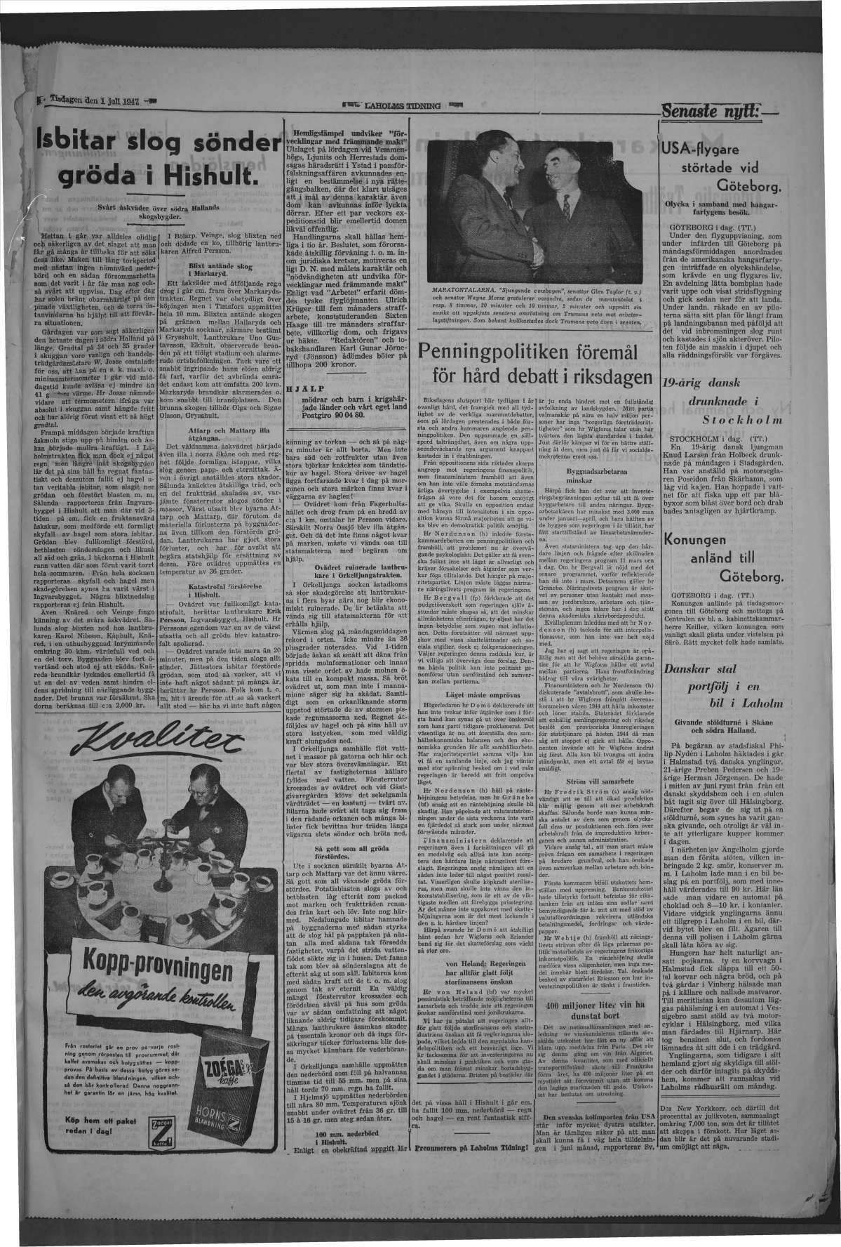 Laholms Tidning Tisdag 1 juli 1947, sida 3