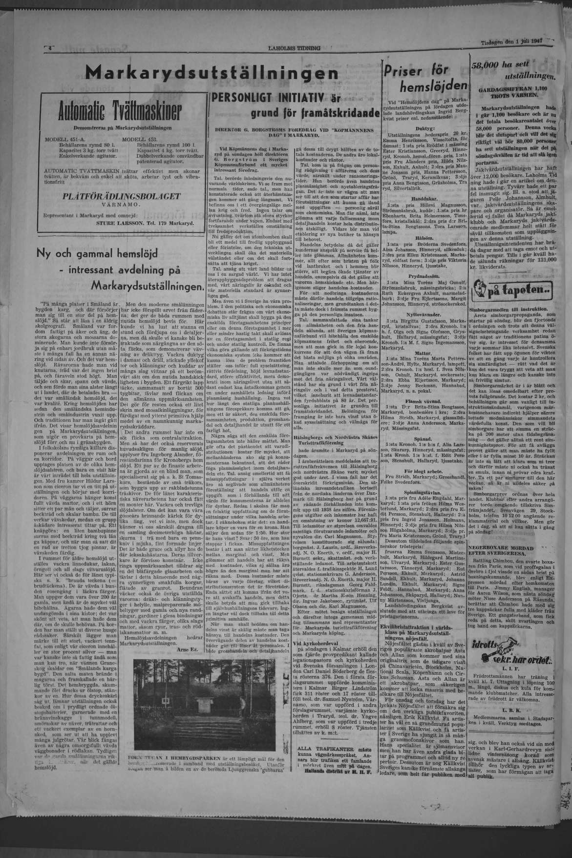 Laholms Tidning Tisdag 1 juli 1947, sida 4
