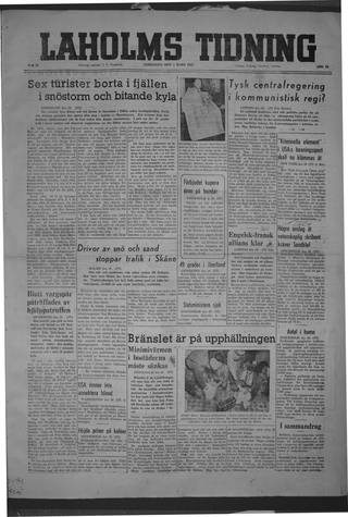 Förstasidan, Lördag 1 mars 1947