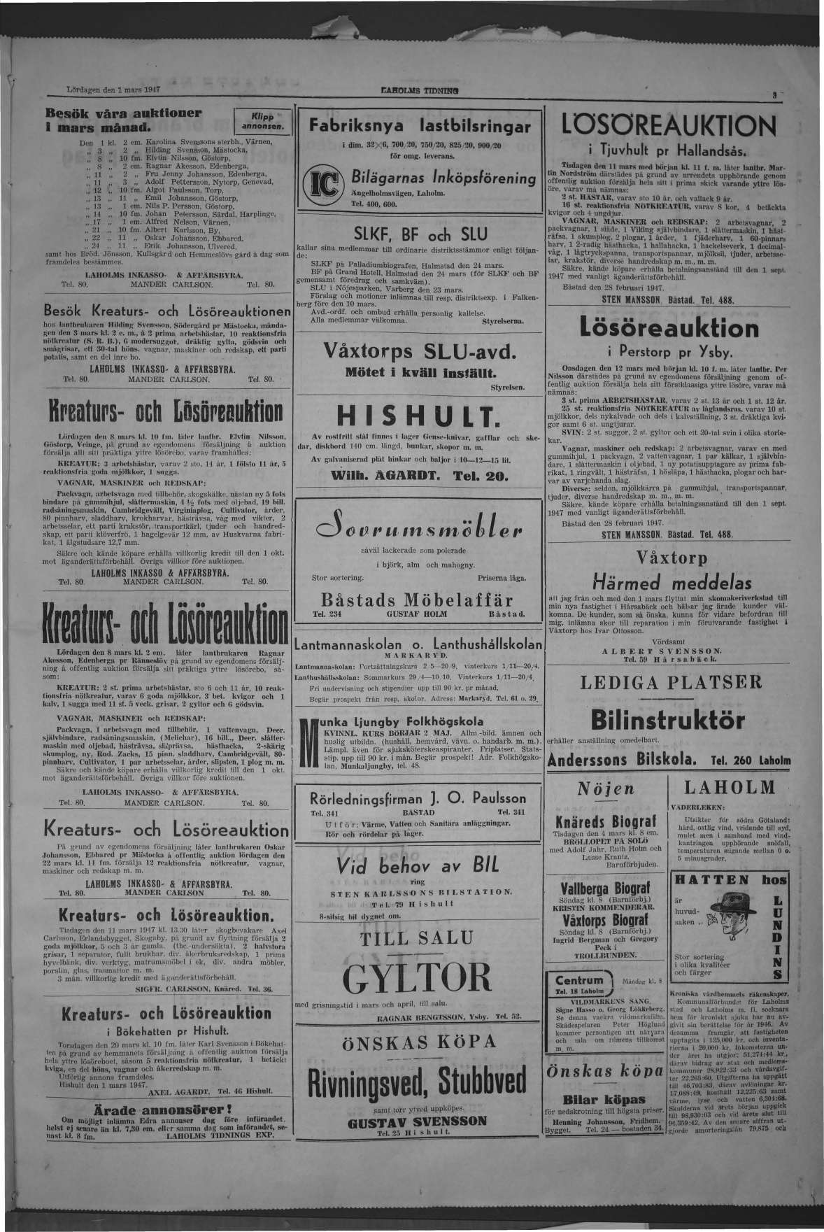 Laholms Tidning Lördag 1 mars 1947, sida 3