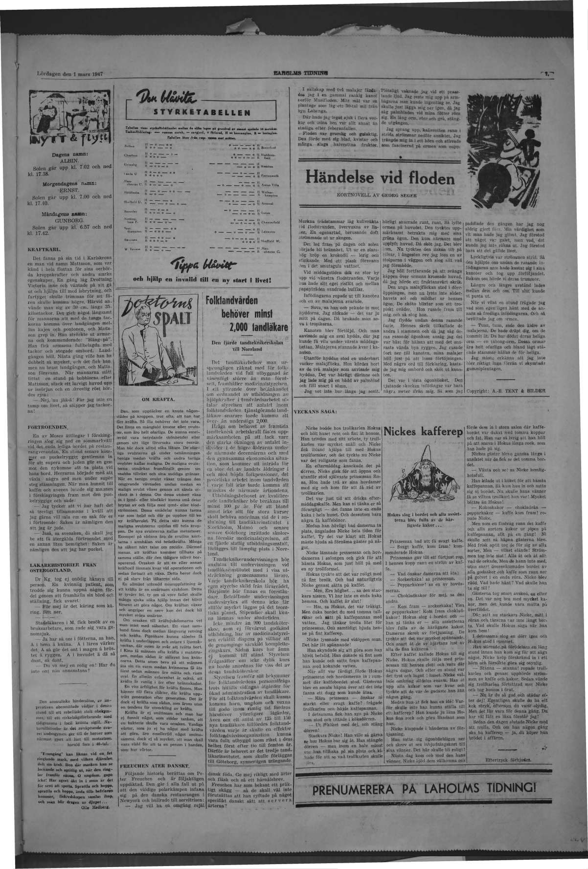 Laholms Tidning Lördag 1 mars 1947, sida 7