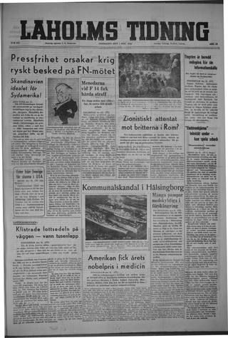 Förstasidan, Fredag 1 november 1946