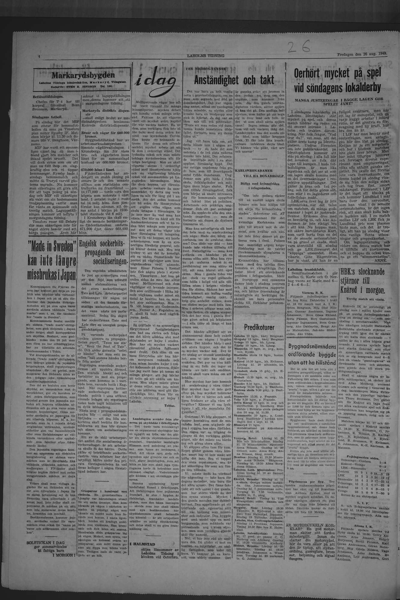 Laholms Tidning Fredag 26 augusti 1949, sida 4