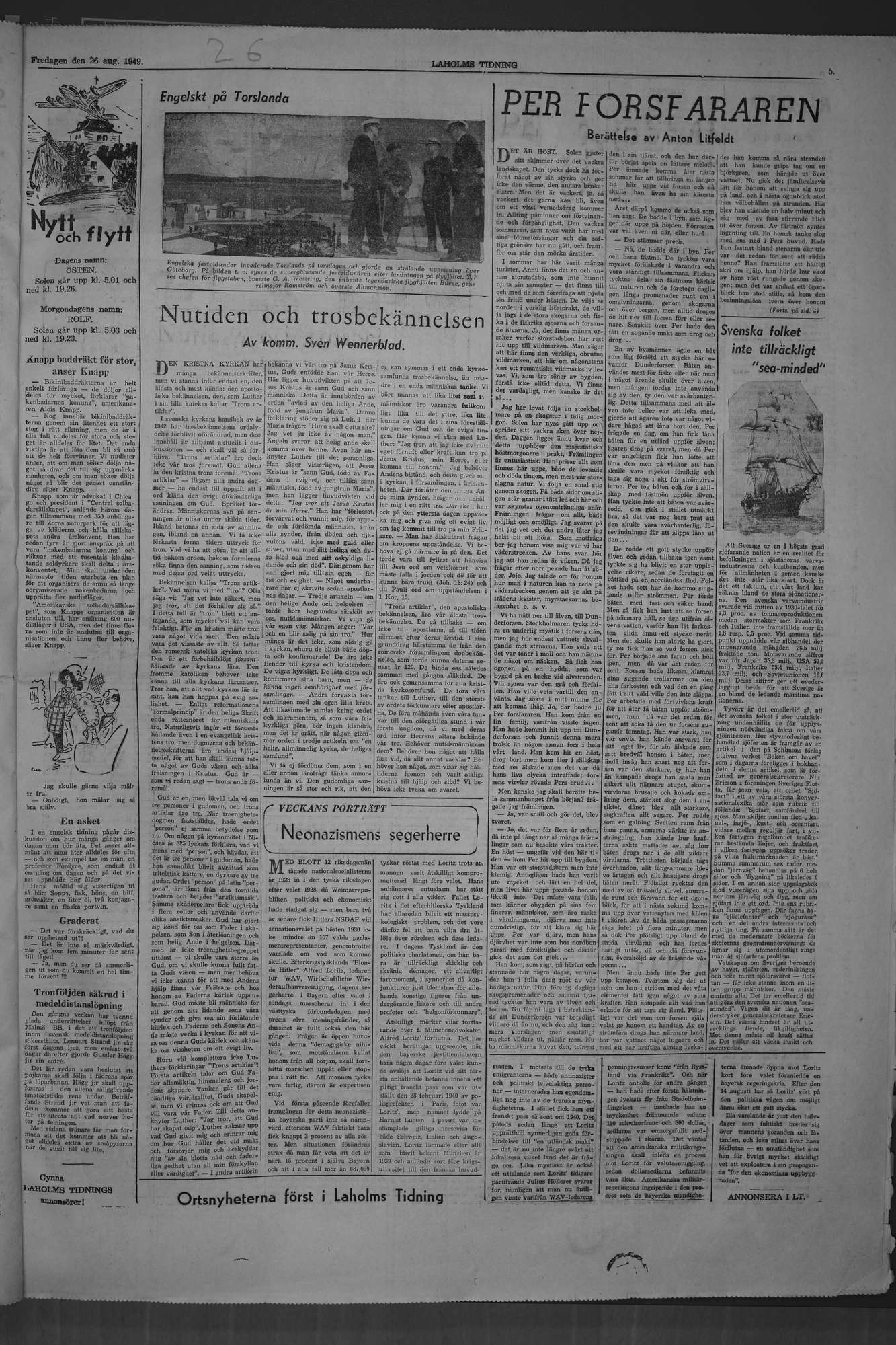 Laholms Tidning Fredag 26 augusti 1949, sida 5