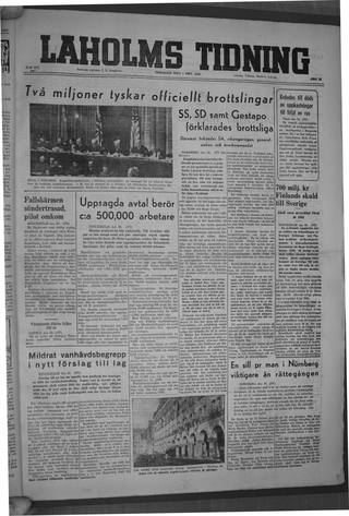 Förstasidan, Tisdag 1 oktober 1946