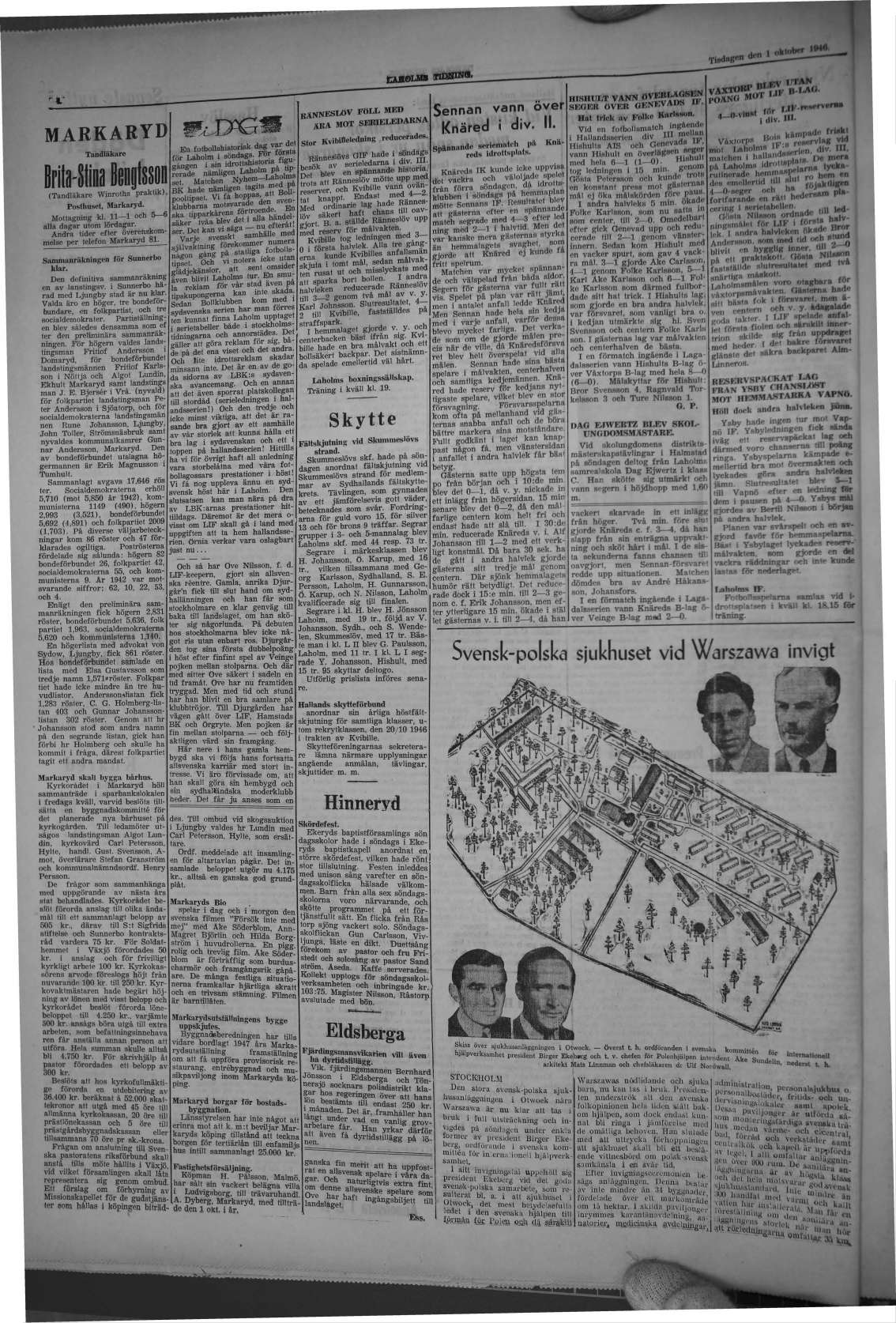Laholms Tidning Tisdag 1 oktober 1946, sida 4