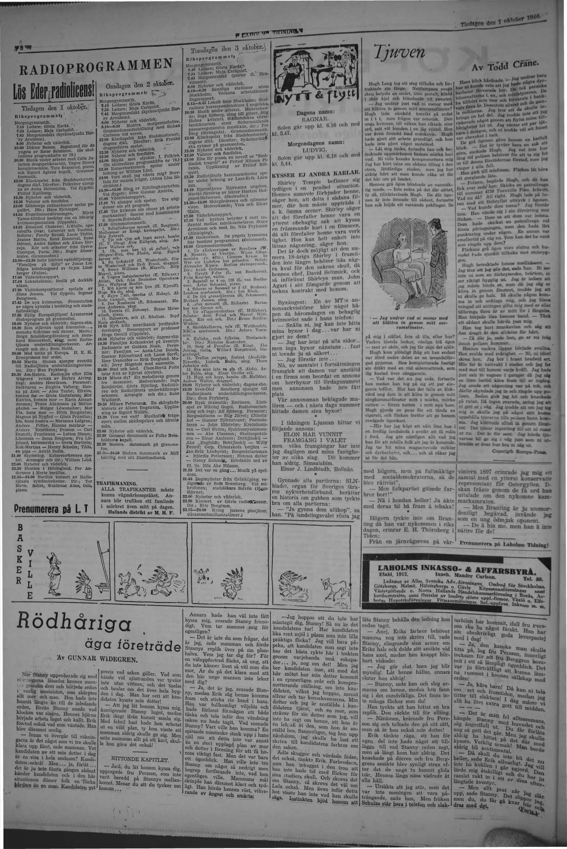 Laholms Tidning Tisdag 1 oktober 1946, sida 6