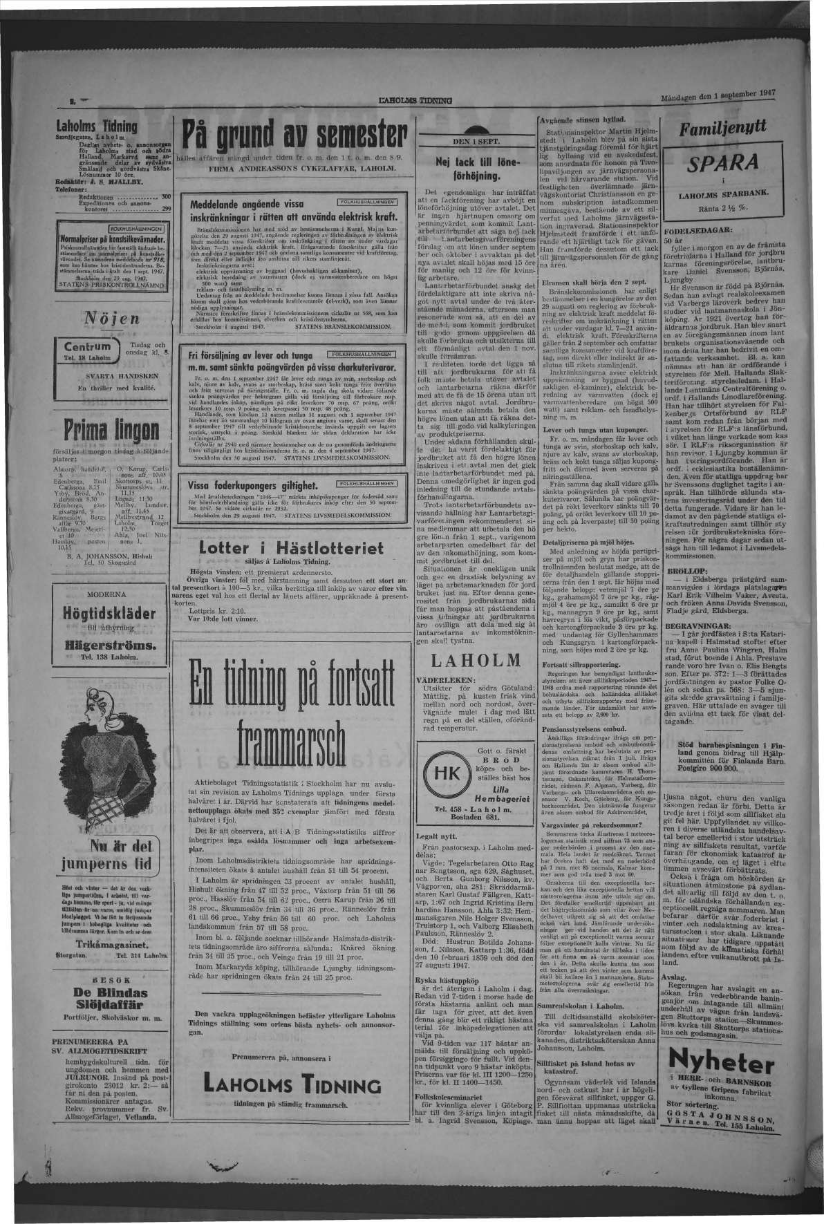 Laholms Tidning Måndag 1 september 1947, sida 4