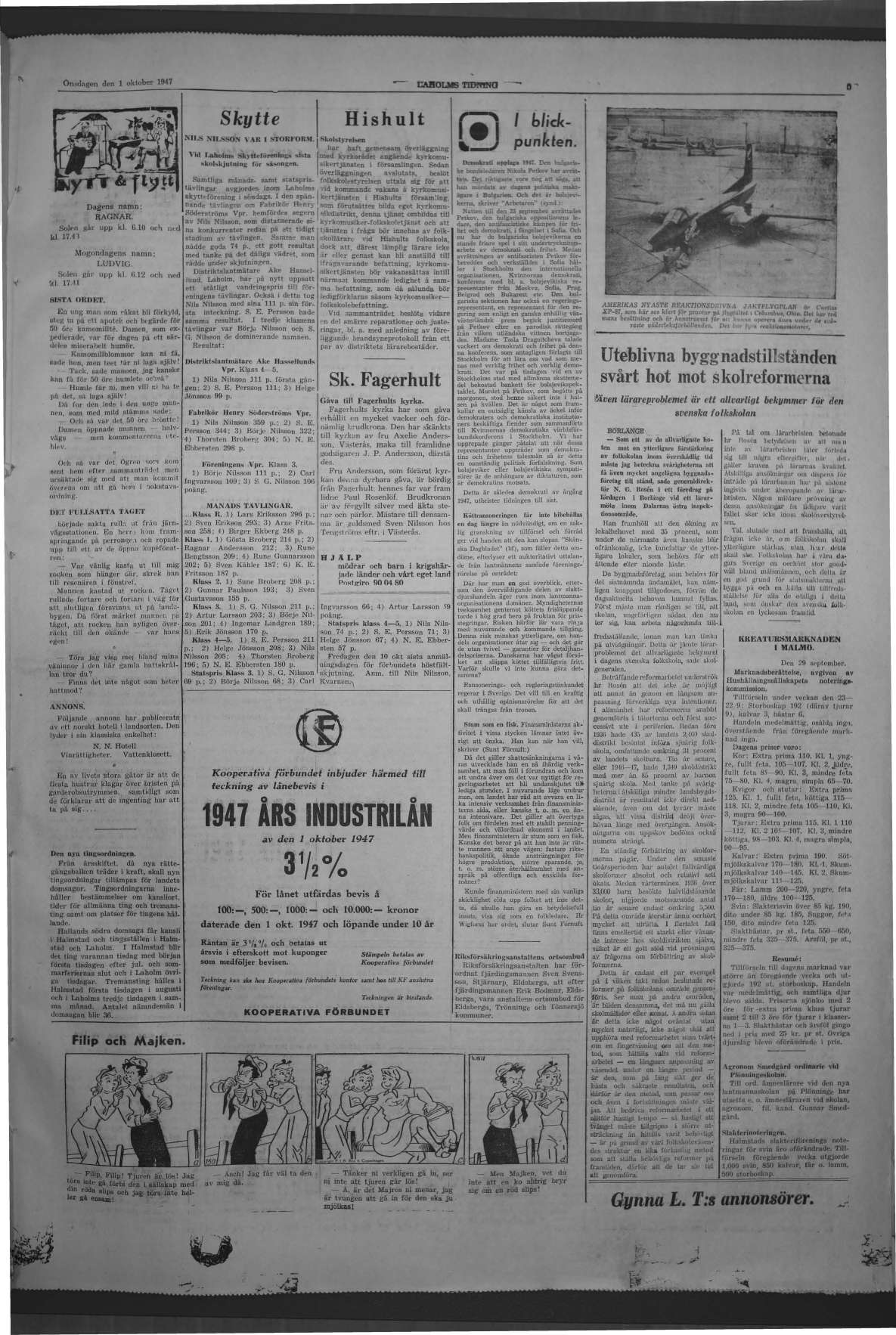 Laholms Tidning Onsdag 1 oktober 1947, sida 5