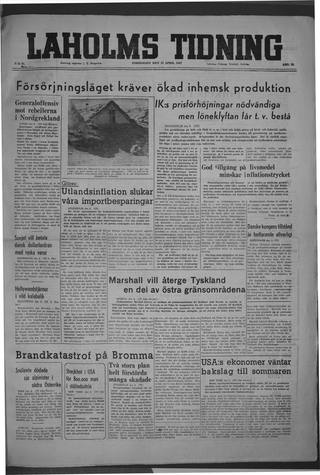Förstasidan, Torsdag 10 april 1947