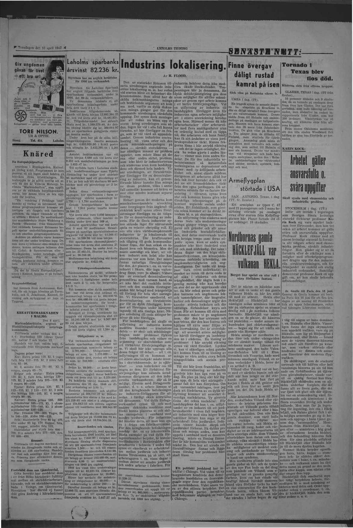 Laholms Tidning Torsdag 10 april 1947, sida 3
