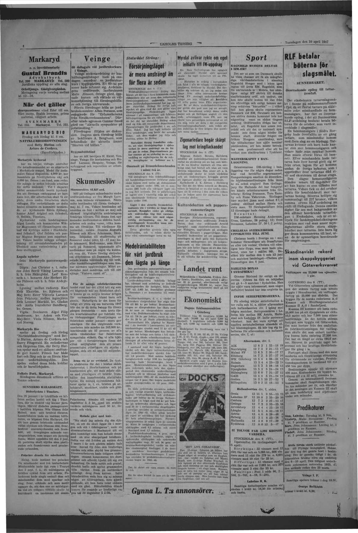 Laholms Tidning Torsdag 10 april 1947, sida 4