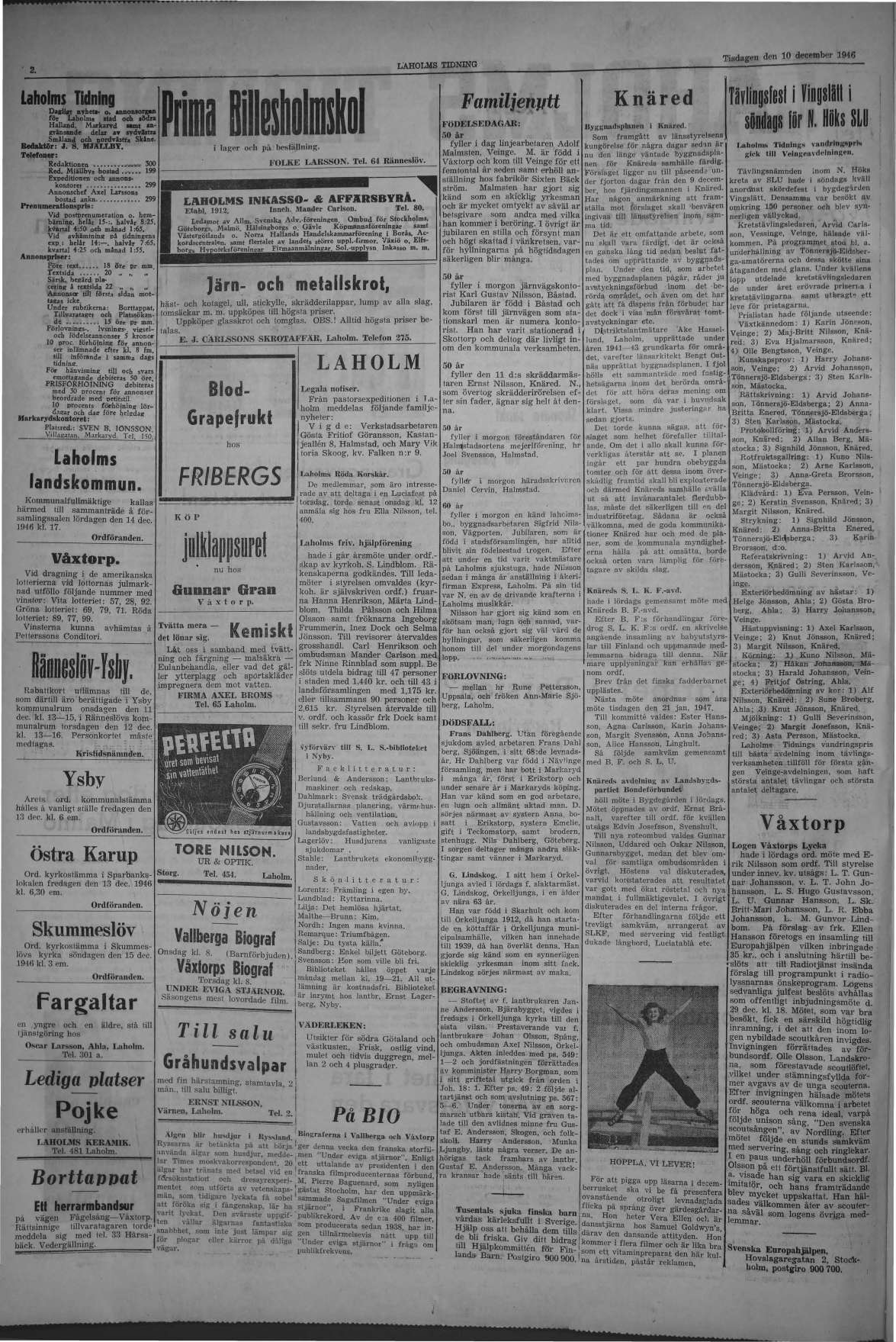 Laholms Tidning Tisdag 10 december 1946, sida 2