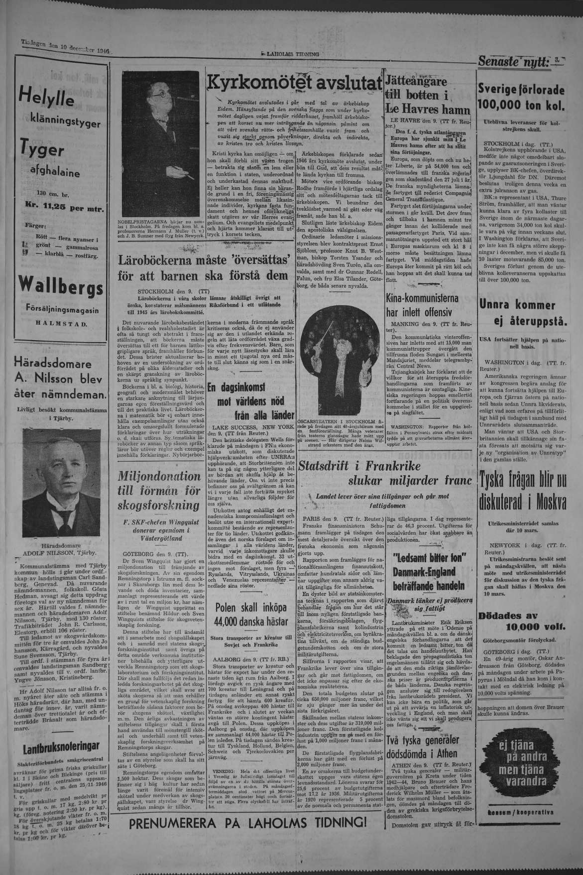Laholms Tidning Tisdag 10 december 1946, sida 3